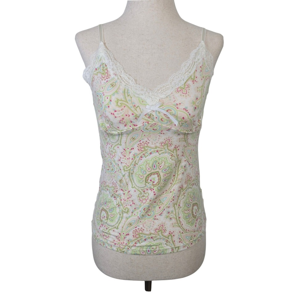 Gap Body Womens Small Paisley Lace Trim Camisole Tank Top Multicolor Stretch '06